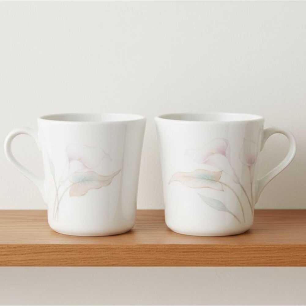 Vintage Corelle Corningware Calla Lily Coffee Mug Set of 2 Pastel Floral Teacups